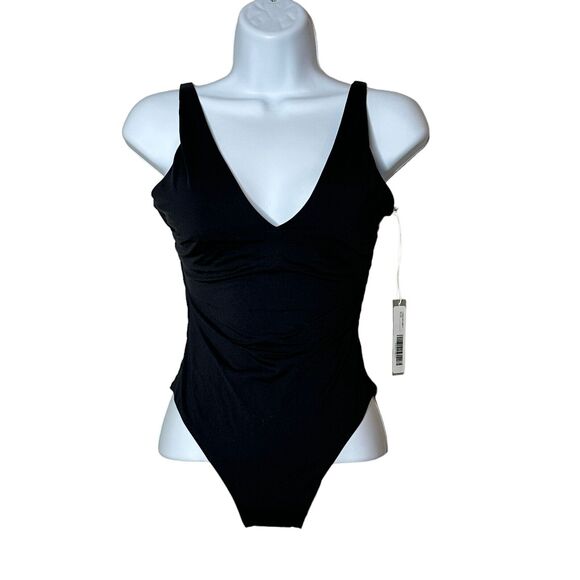 Everlane Renew V-Neck One Piece Swimsuit Black Women Small NWT Adjustable Straps - Picture 2 of 12